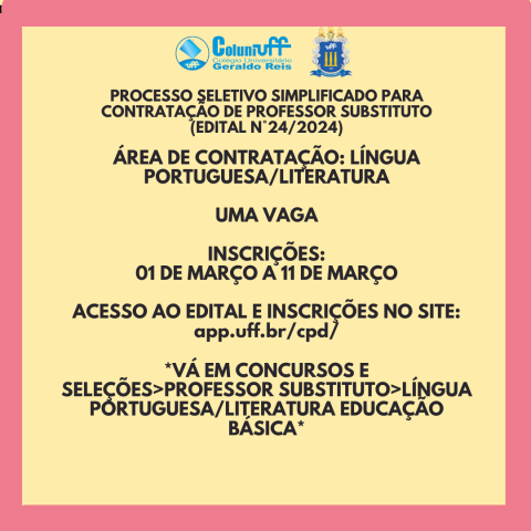 PROCESSO SELETIVO SIMPLIFICADO PARA PROFESSOR SUBSTITUTO EDITAL N 24