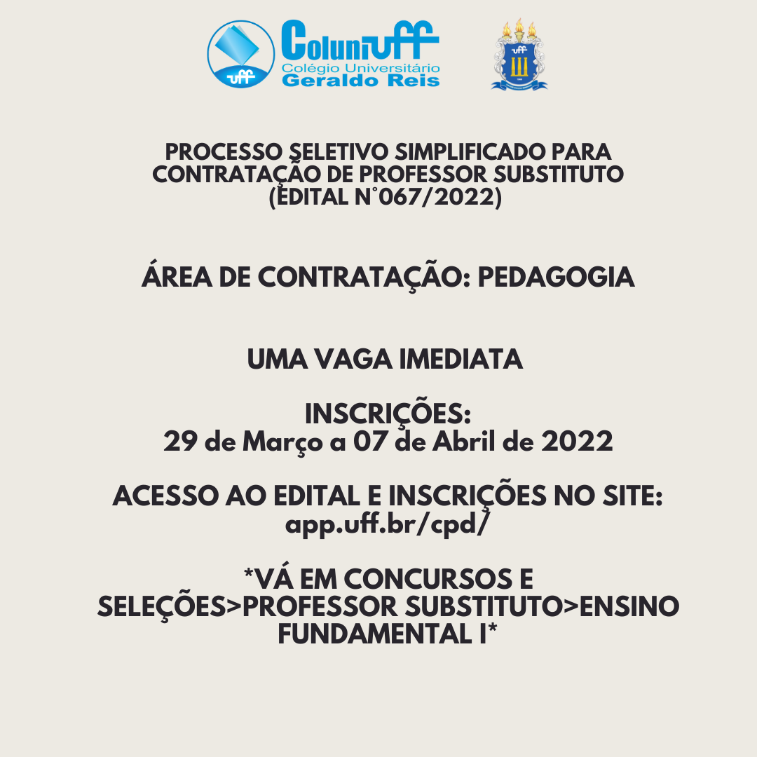 Processo seletivo simplificado para contratação de professor substituto (Edital N° 067/2022)